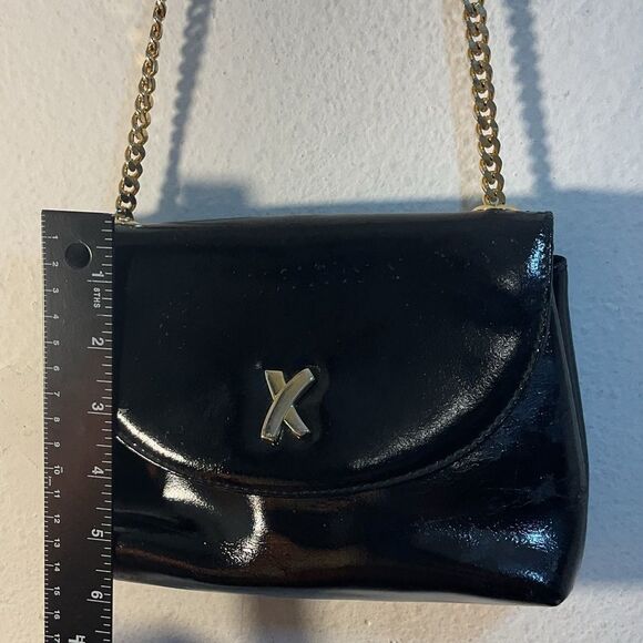 Paloma Picasso Black Gold X Crossbody Bag Chain Link Strap Patent Leather Small - Picture 10 of 14